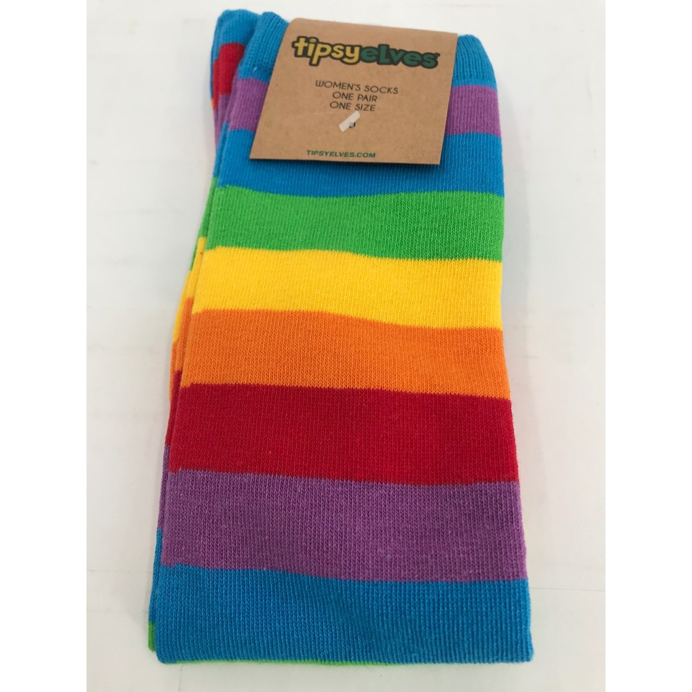 Tipsy‎ Elves Rainbow Striped Socks Womens One Size Multicolor Cotton